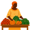 lady selling vegetables from a market stall